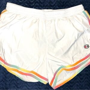 Champion Women's White Shorts with Rainbow Trim